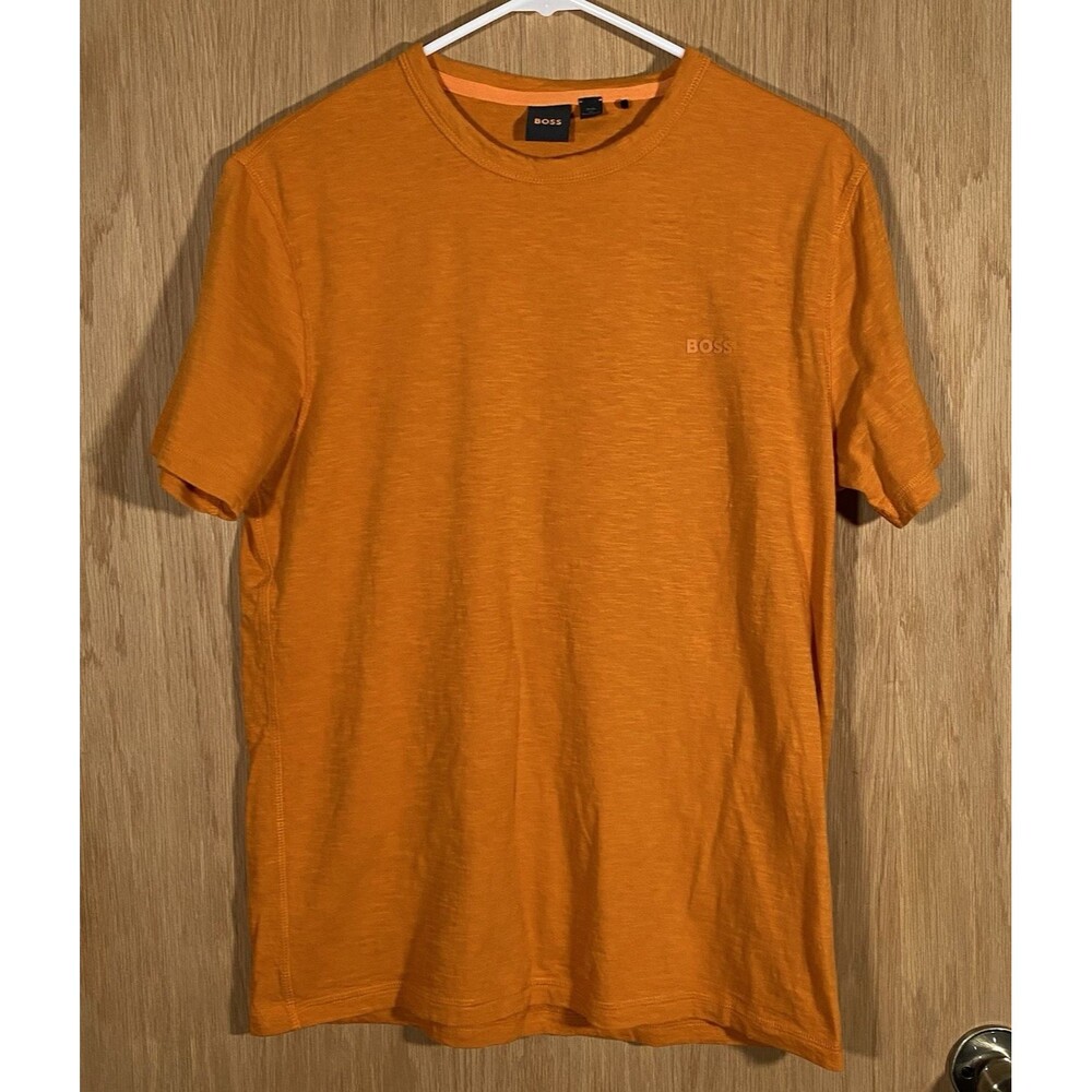 Hugo Boss Men's S Crew Neck T-Shirt Cotton Logo Orange Elevated Basics Casual
